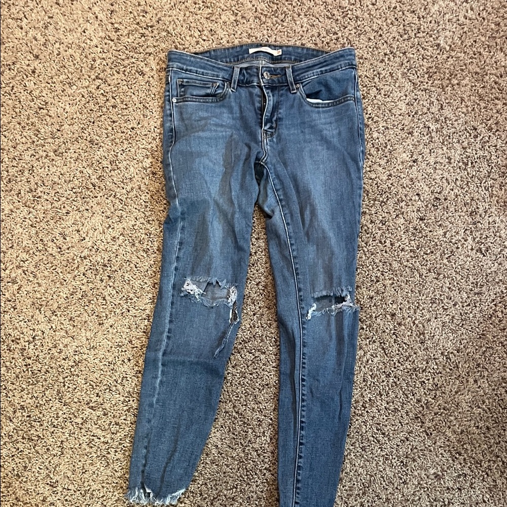 Levi's Women's Blue Ripped Skinny Jeans